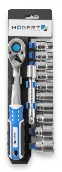 Muciņu komplekts ar tirkšķ atslēgu 1/2", CrV, 72 T, 11 gb.