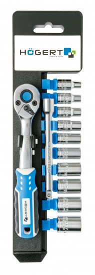 Muciņu komplekts ar tirkšķ atslēgu 1/4", CrV, 72 T, 11 gb.