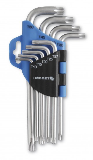 Seškantu atslēdziņu TORX komplekts, tērauds CrV, 9 gab.