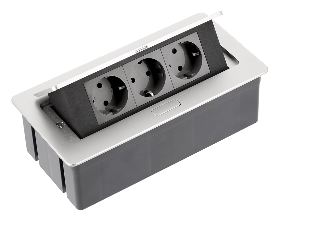 Iebūvējams rozešu bloks SOFT, 3 SCHUKO ligzdas, alumīnijs
