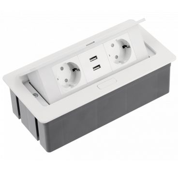 Iefrēzējams rozešu bloks 2 x 230V +2 x USB, Balts