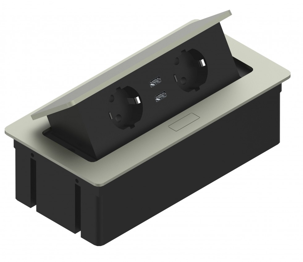 Iefrēzējams rozešu bloks 2 x 230V +2 x USB