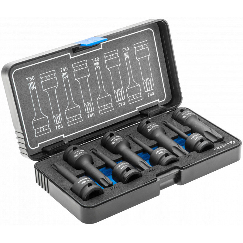 Triecienmuciņu komplekts Torx, 8 gab, 1/2", CrMo