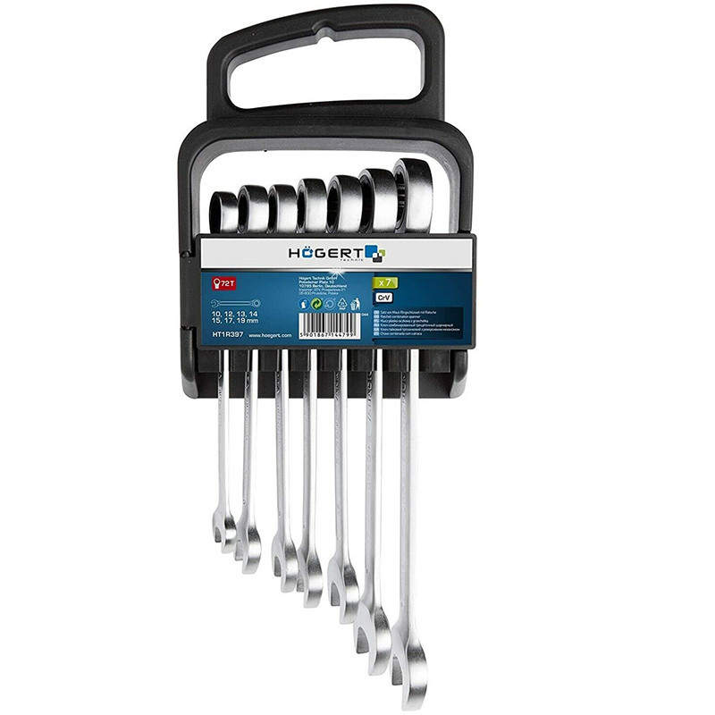 Kombinēto tirkšķ atslēgu komplekts 10-19 mm, CrV 6140, 7 gb., 72T