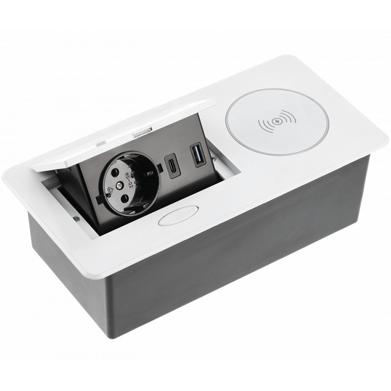 Tele bloks AVARO PLUS, 1x schuko,USB A + C,5W indukcijas lādētājs, 1,5 m kabelis, melns