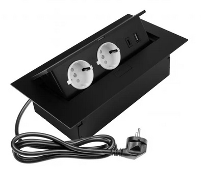 Galda kontaktligzda, 2x schuko, USB A+C ligzdas (balta/melna)