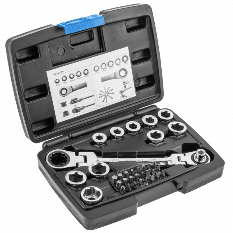 Muciņu un uzgaļu komplekts ar sprūdatslēgu, 36gb., CrV, 72T