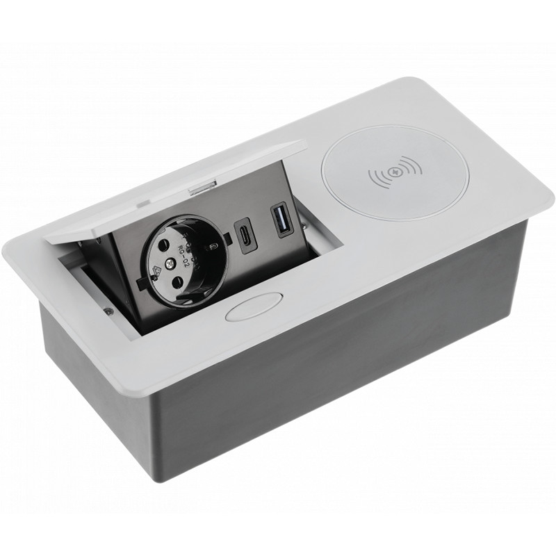 Tele bloks AVARO PLUS, 1x schuko,USB A + C,5W indukcijas lādētājs, 1,5 m kabelis, melns