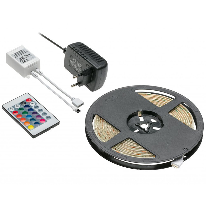 RGB LED Kit virtene 5m 150LED, IR pults, 12V, 25W, IP20