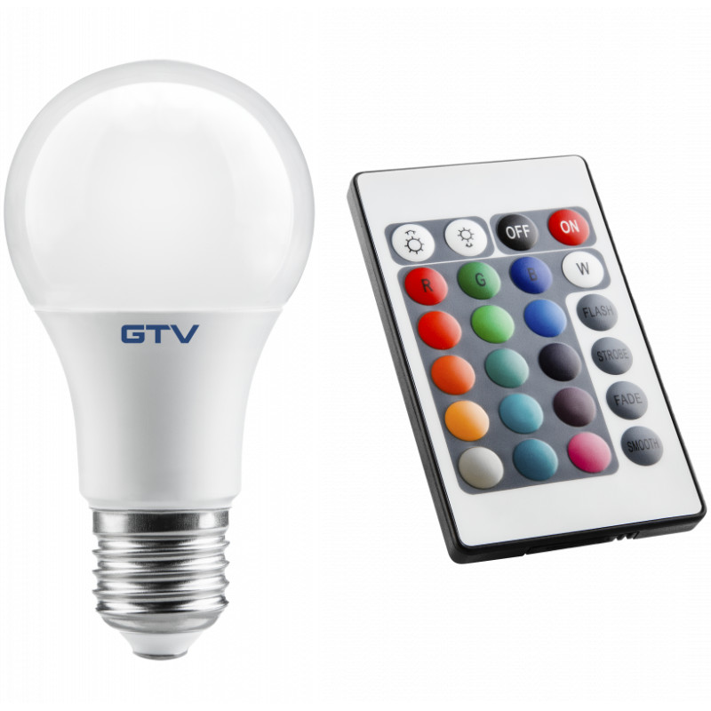 LED spuldze, RGBW, A-G, 3000K, A60, E27, 9W, 200°, 830lm, 78mA, RGBW pults