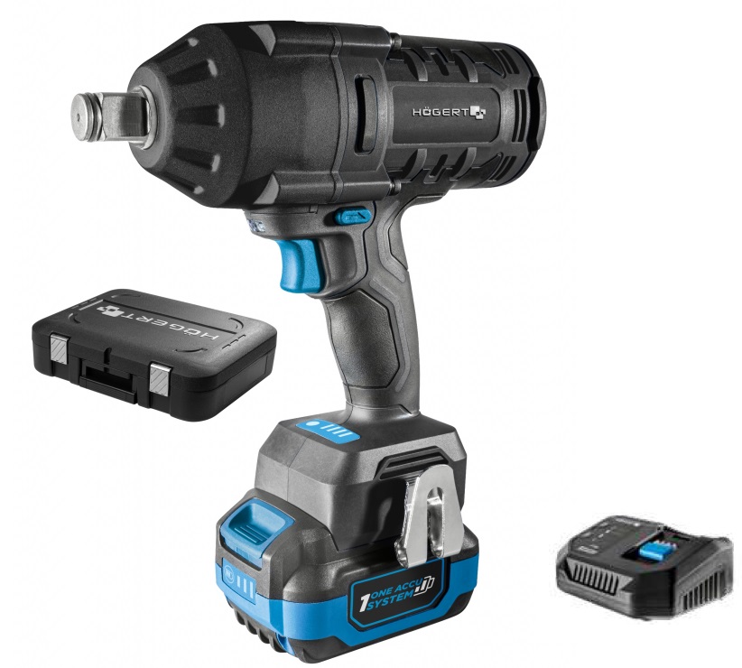 Akumulatora bezsuku trieciena uzgriežņu atslēga 1000 Nm 18V + 6Ah akumulators + 4A uzlādes stacija + futrālis