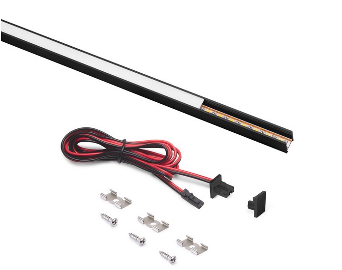 Pyxis uzliktais profils ar LED lentu, L- 2.3m, 4000K neitrālā gaisma, 24V DC, melns